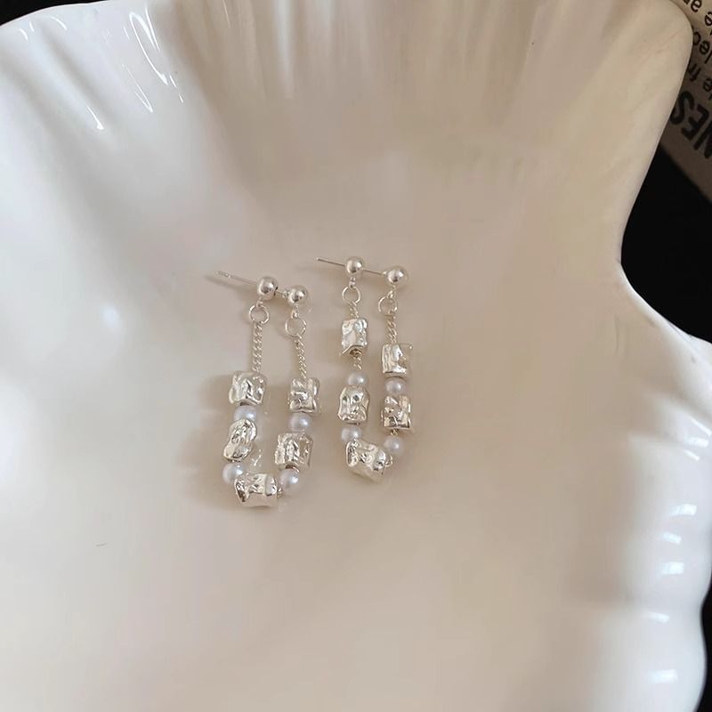 Chain Hoop Pearl Dangle Alloy Faux Earring