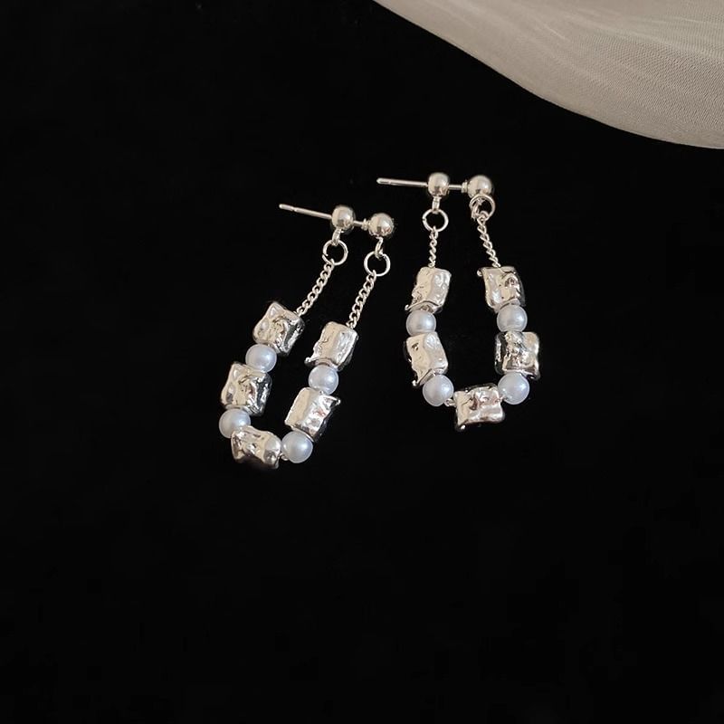 Chain Hoop Pearl Dangle Alloy Faux Earring