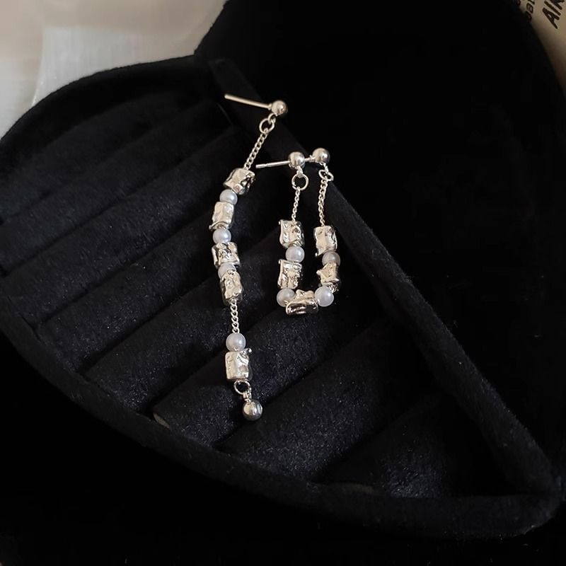 Chain Hoop Pearl Dangle Alloy Faux Earring