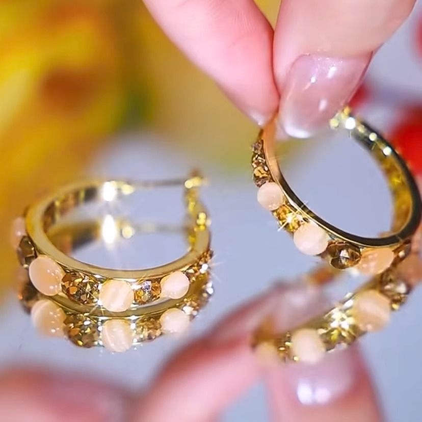 Alloy Gemstone Rhinestone Hoop Earring Faux