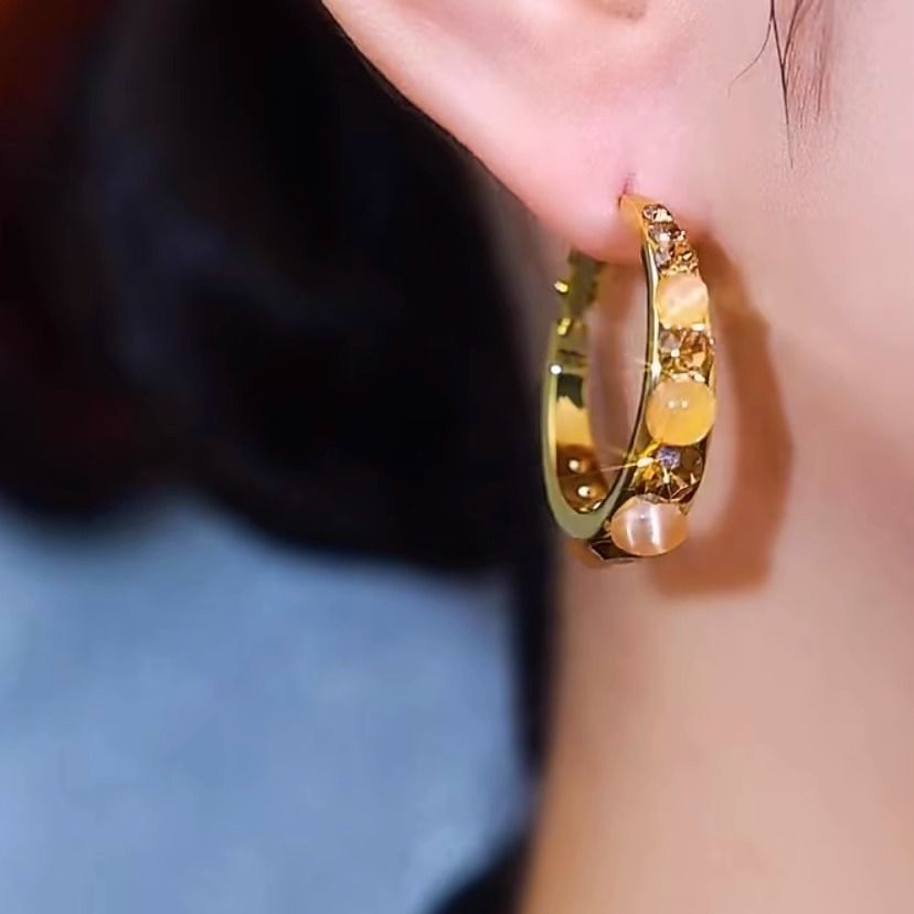 Alloy Gemstone Rhinestone Hoop Earring Faux