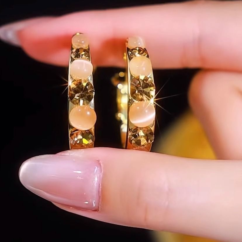 Alloy Gemstone Rhinestone Hoop Earring Faux