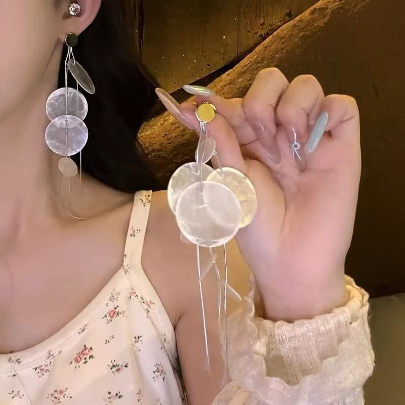 Earring Disc Shell Alloy Statement