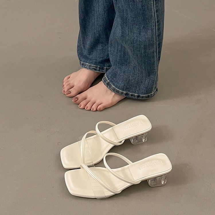 PVC Heel Slide Sandals Low Square Toe