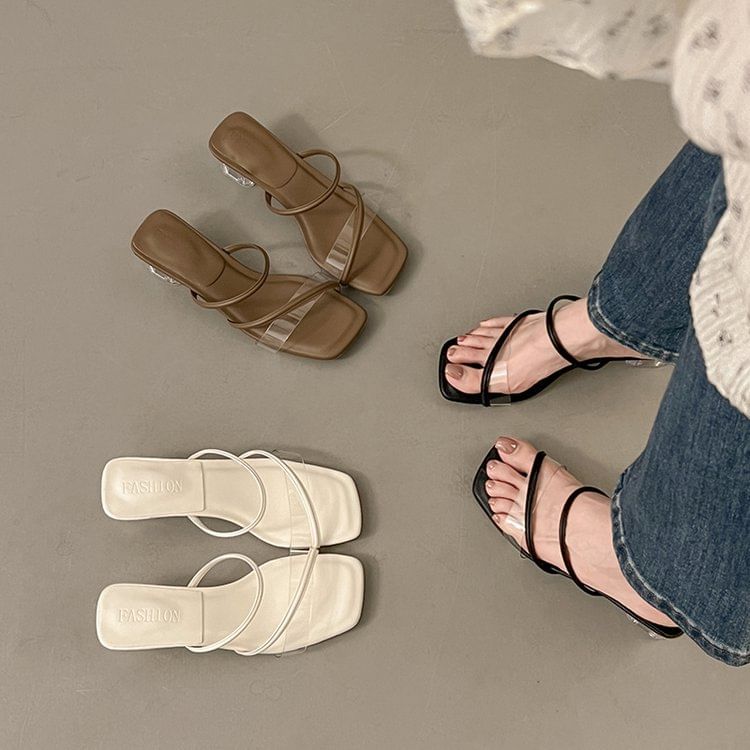 PVC Heel Slide Sandals Low Square Toe