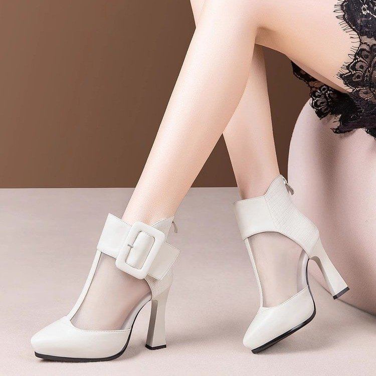 Boots Mesh Toe Short Pointed Panel Platform Buckled