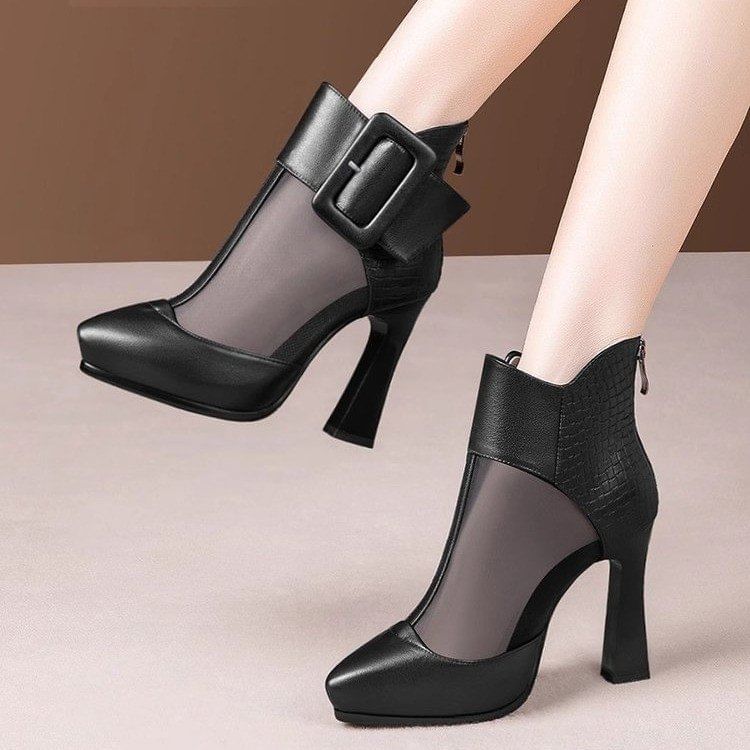 Boots Mesh Toe Short Pointed Panel Platform Buckled