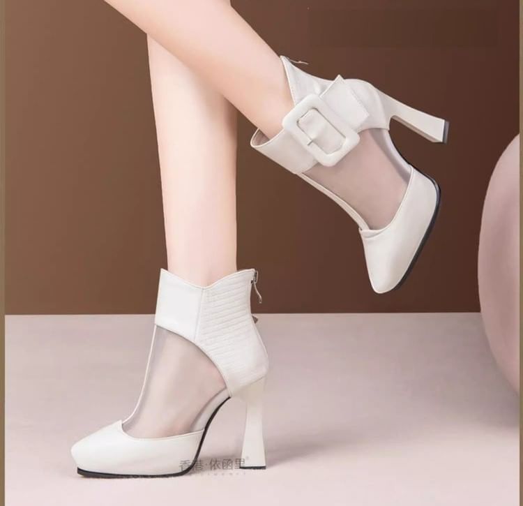 Boots Mesh Toe Short Pointed Panel Platform Buckled