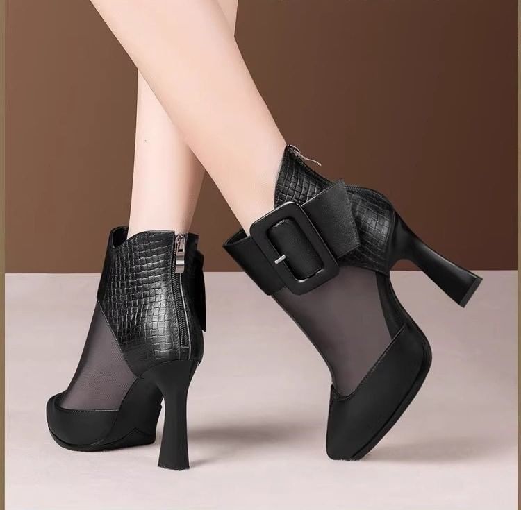 Boots Mesh Toe Short Pointed Panel Platform Buckled