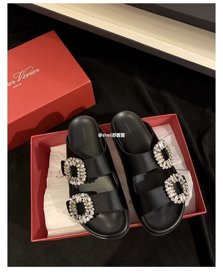 Rhinestone Buckled Slide Sandals
