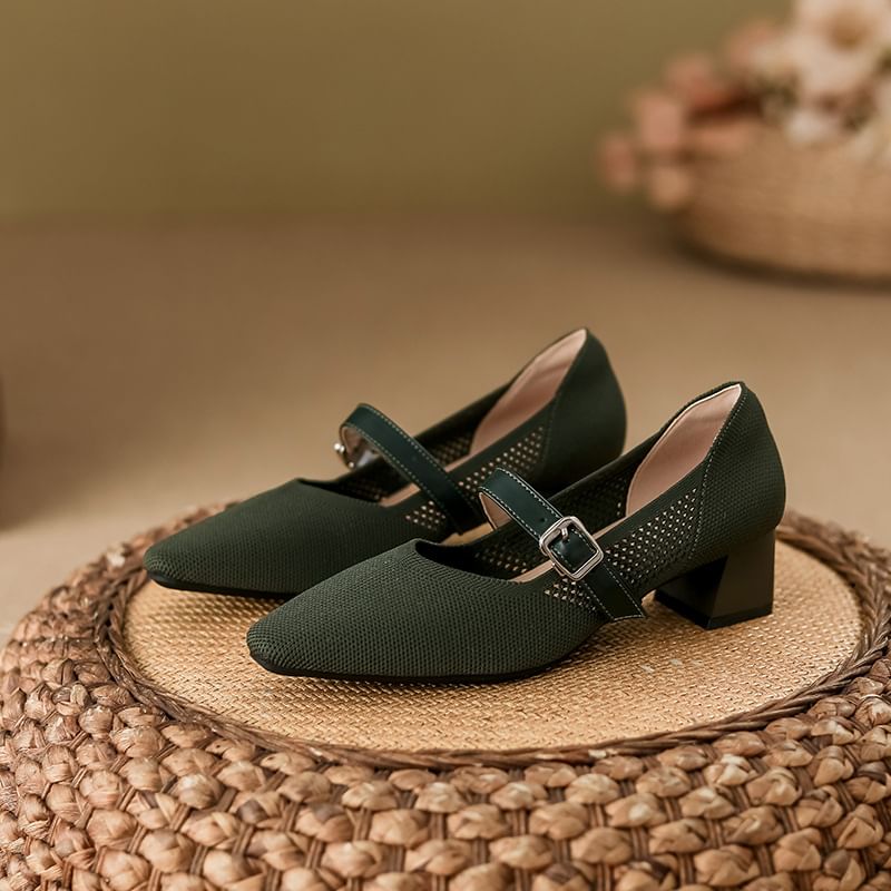 Escarpins Mary Jane à bout carré et talon épais