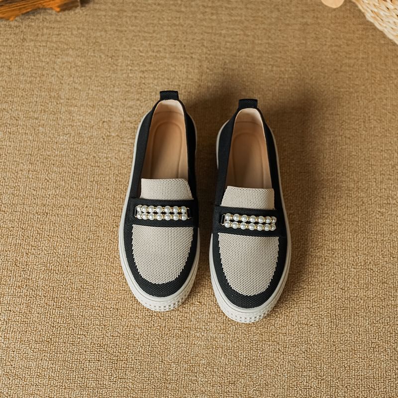 Platform Slip-Ons Faux Pearl