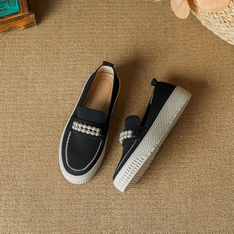 Platform Slip-Ons Faux Pearl