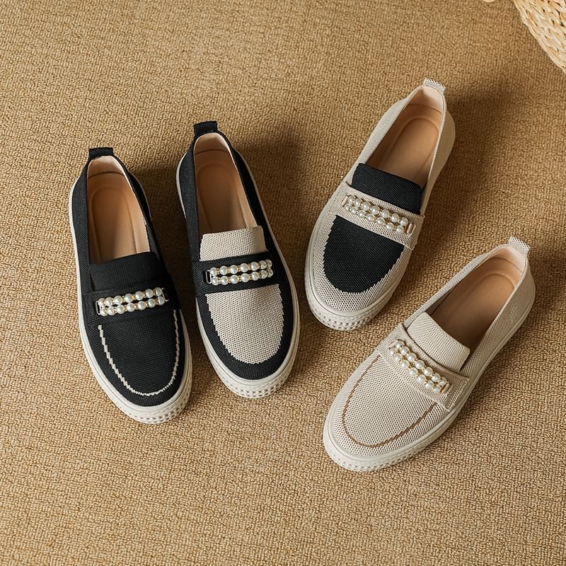 Platform Slip-Ons Faux Pearl