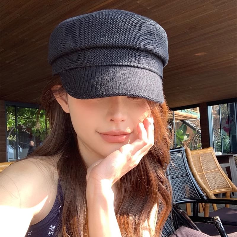 Knit Plain Newsboy Cap
