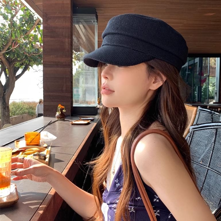Knit Plain Newsboy Cap