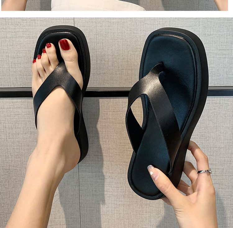 Platform Faux Leather Flip-Flops