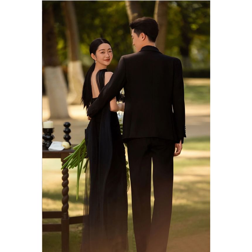 Mesh Plain Gown Tube Evening Sheath