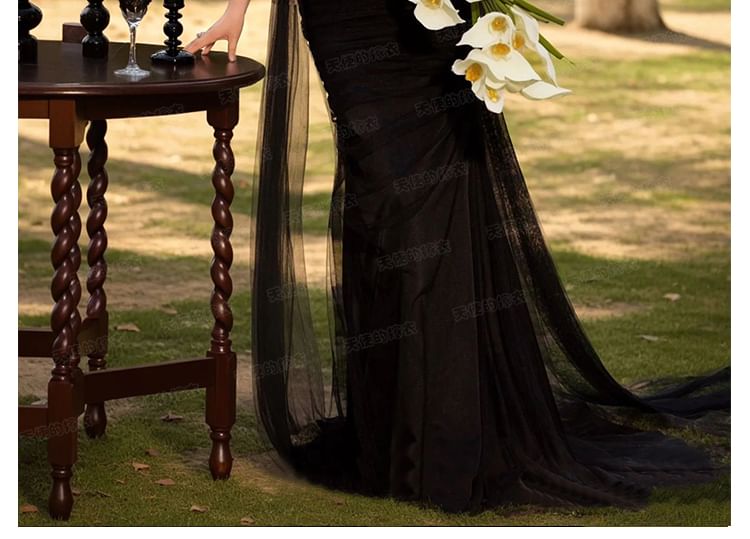 Mesh Plain Gown Tube Evening Sheath