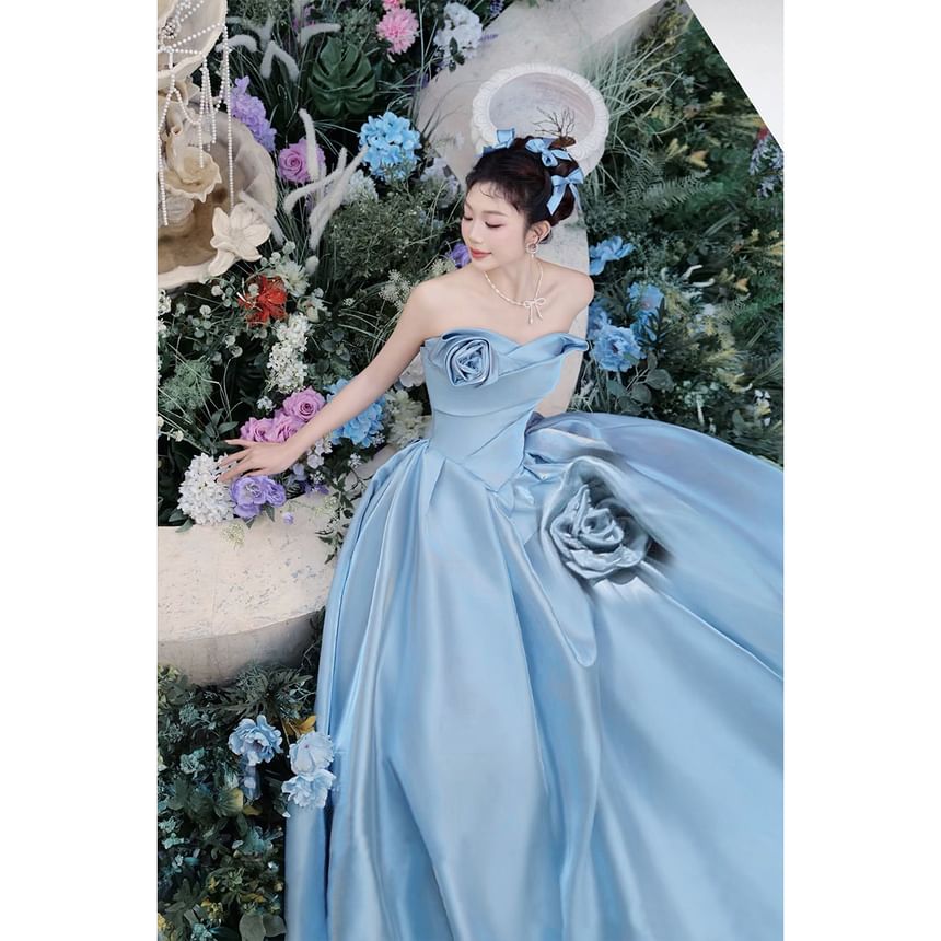 Evening Tube Gown Plain A-Line Floral