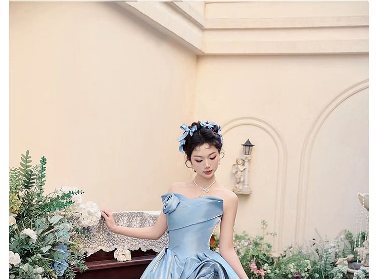 Evening Tube Gown Plain A-Line Floral