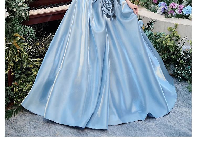 Evening Tube Gown Plain A-Line Floral