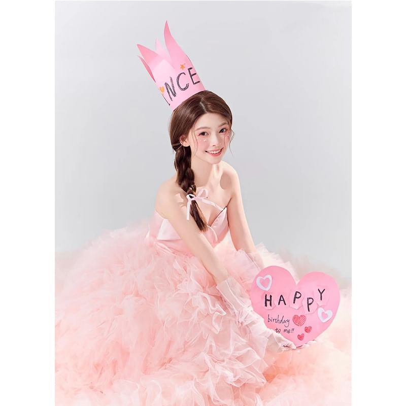 A-Line Panel Mesh Ruched Evening Tube Plain Gown