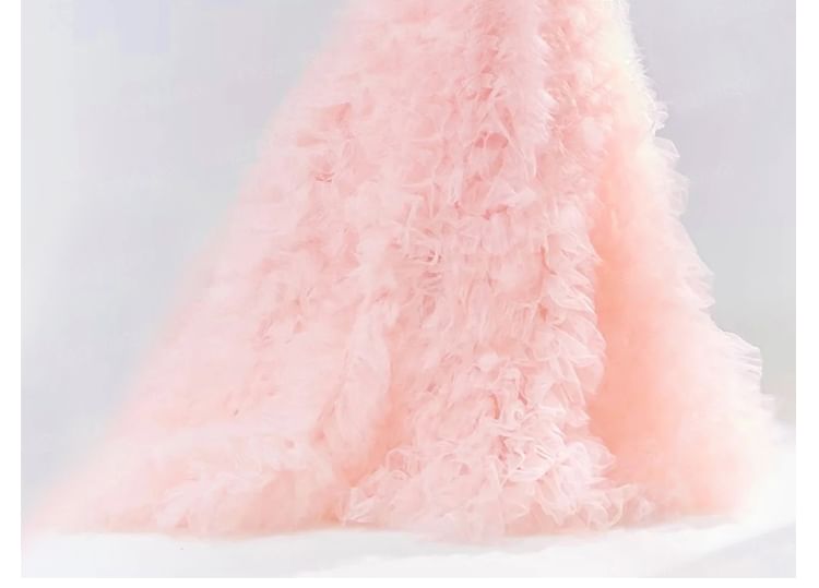 A-Line Panel Mesh Ruched Evening Tube Plain Gown