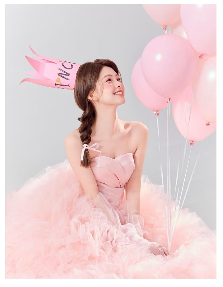 A-Line Panel Mesh Ruched Evening Tube Plain Gown