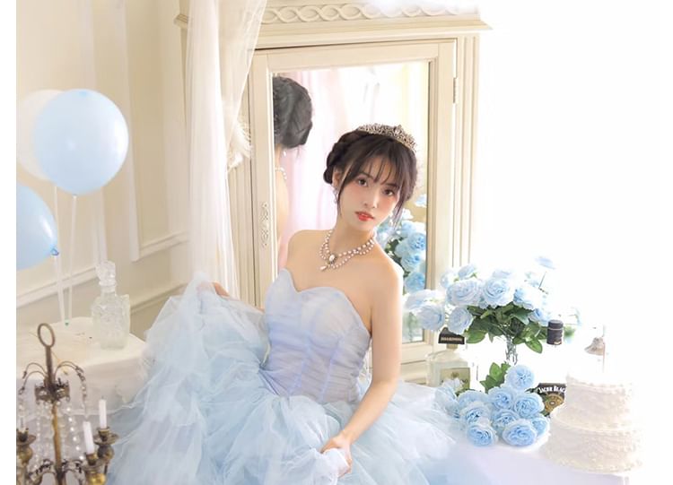 A-Line Mesh Evening Plain Tiered Tube Gown