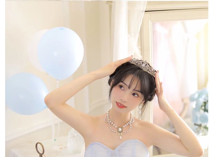 A-Line Mesh Evening Plain Tiered Tube Gown