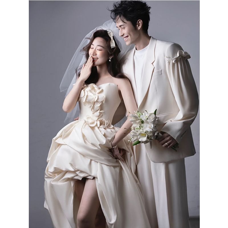 Floral Gown Plain Wedding Tube A-Line High-Low Applique Ruched