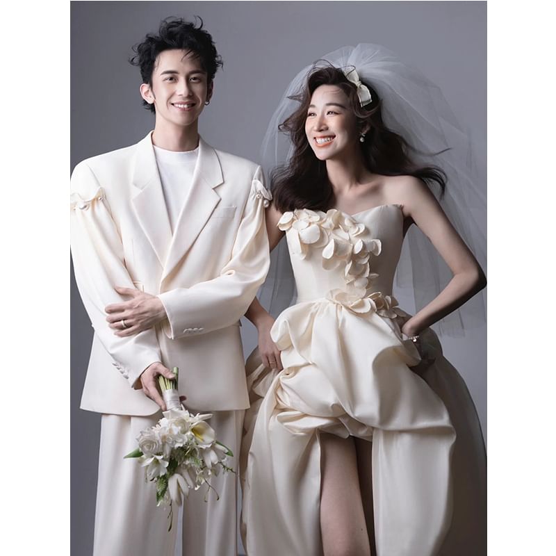 Floral Gown Plain Wedding Tube A-Line High-Low Applique Ruched