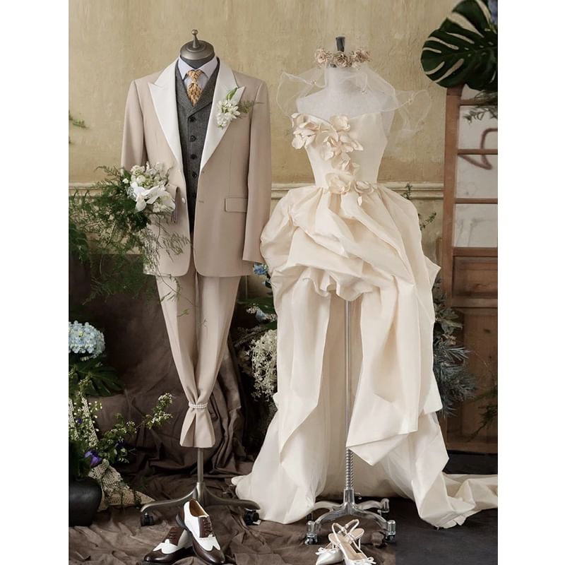 Floral Gown Plain Wedding Tube A-Line High-Low Applique Ruched