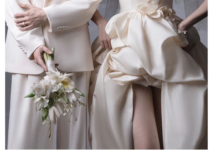 Floral Gown Plain Wedding Tube A-Line High-Low Applique Ruched