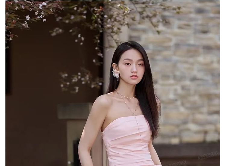 Tube Plain A-Line Flower Gown Evening Asymmetrical Ruched