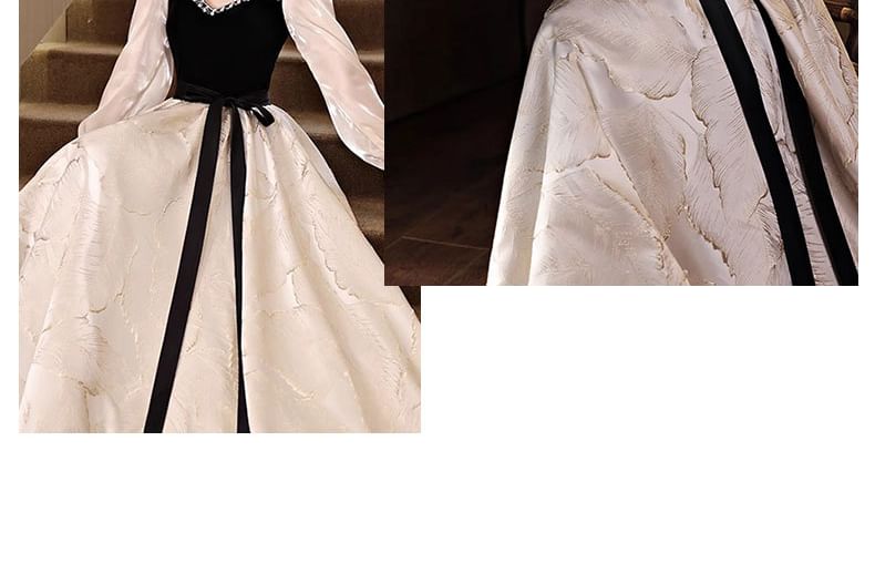 Tone Long-Sleeve Neck Evening Square Gown Two