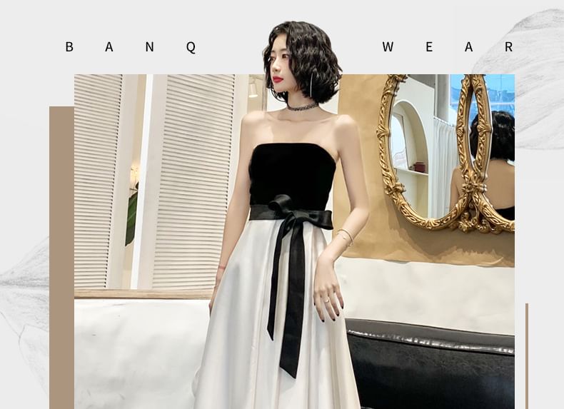 A-Line Evening Tone Bow Two Gown Strapless