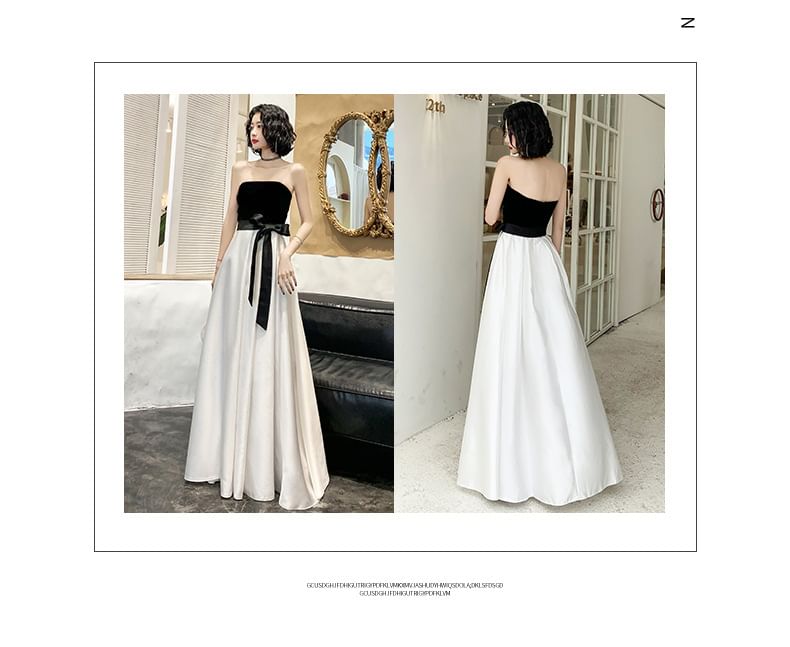 A-Line Evening Tone Bow Two Gown Strapless