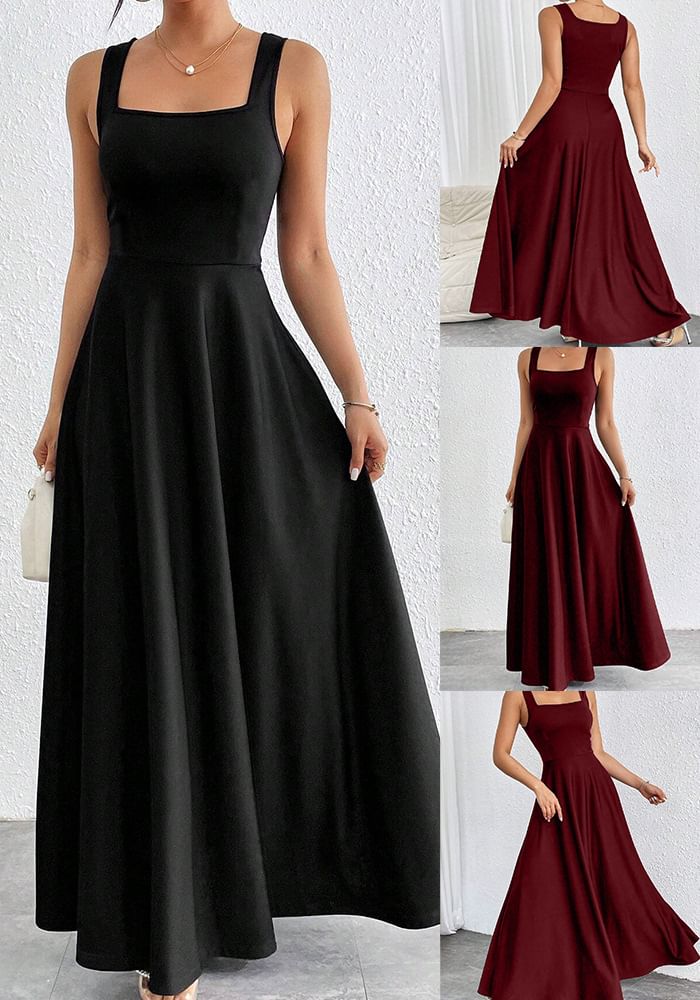 Gown Plain Maxi Square Neck Sleeveless Evening