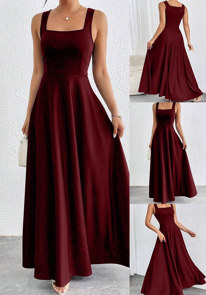 Gown Plain Maxi Square Neck Sleeveless Evening