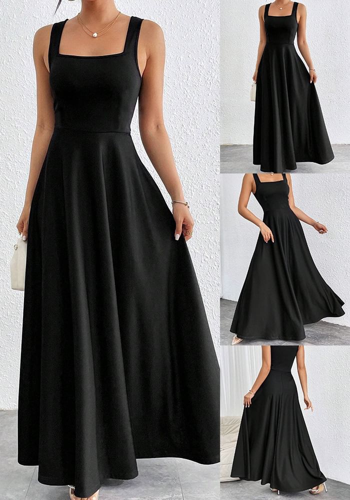 Gown Plain Maxi Square Neck Sleeveless Evening