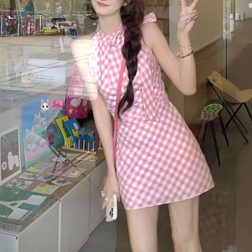 Mini Dress Plaid Sleeveless A-Line