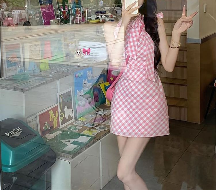 Mini Dress Plaid Sleeveless A-Line