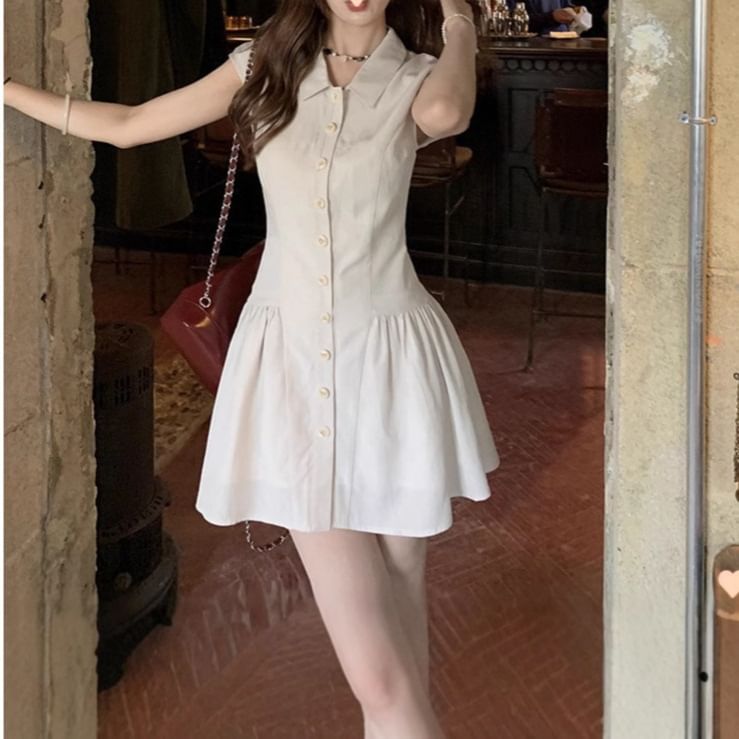 Plain Short-Sleeve Dress Mini Shirt A-Line