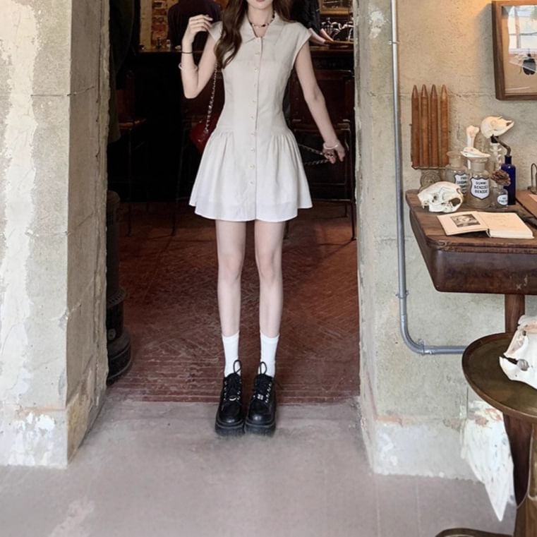 Plain Short-Sleeve Dress Mini Shirt A-Line