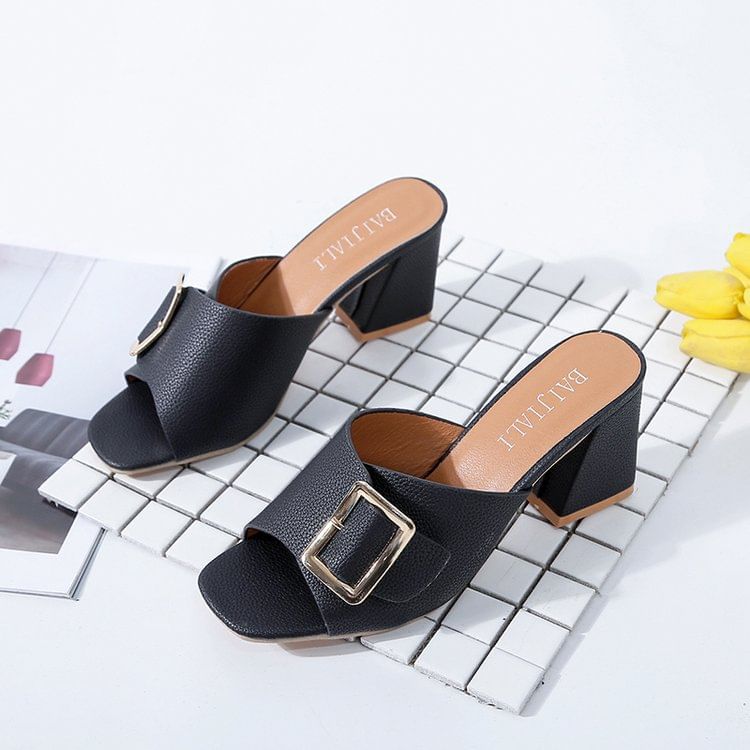 Sandals Chunky Slide Heel Buckled