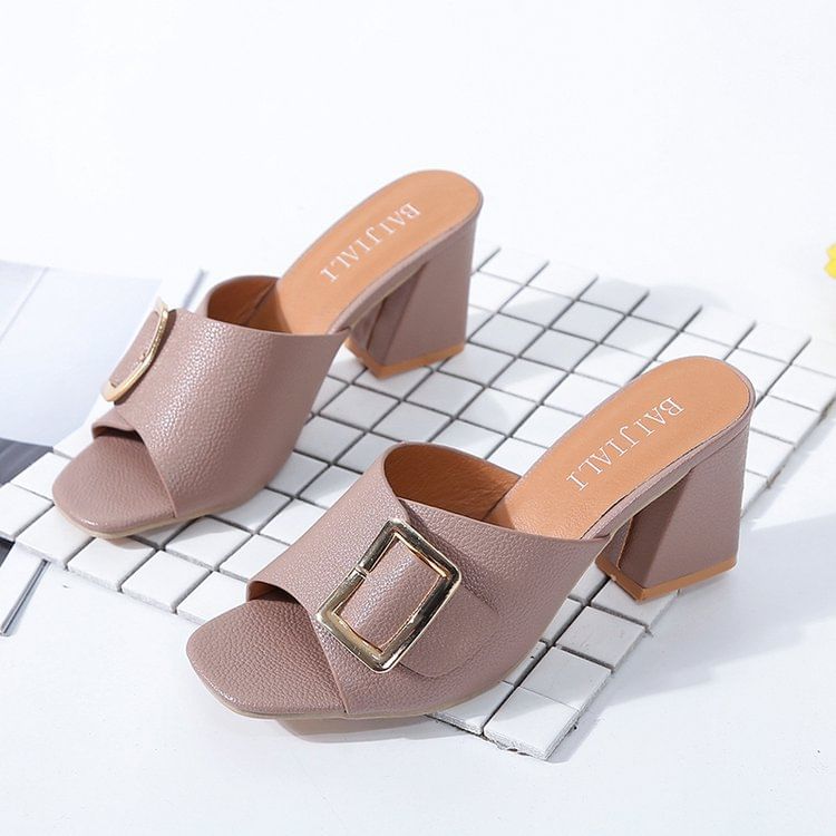 Sandals Chunky Slide Heel Buckled