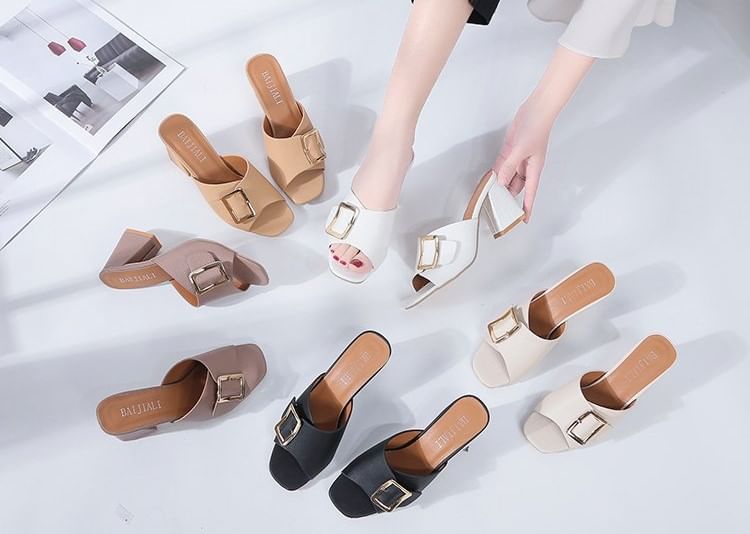 Sandals Chunky Slide Heel Buckled