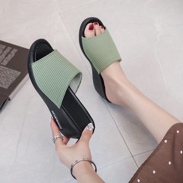 Wedge Slide Knit Panel Sandals Heel